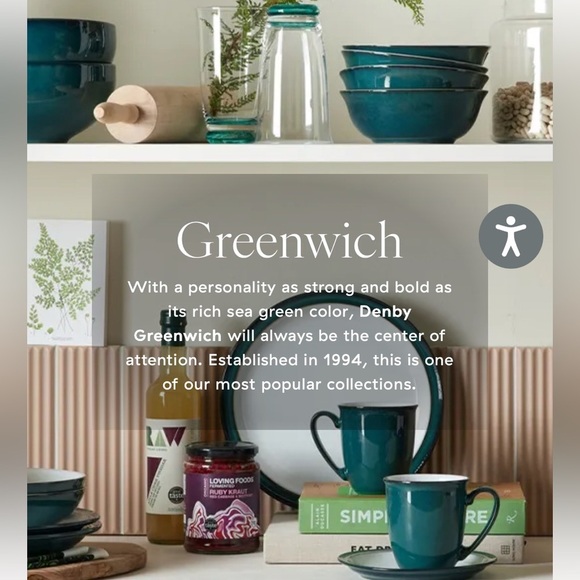 Denby, Greenwich Dish set Footed Cup, Saucer, & Lunch Plate Green & white 3 pc - Picture 6 of 11